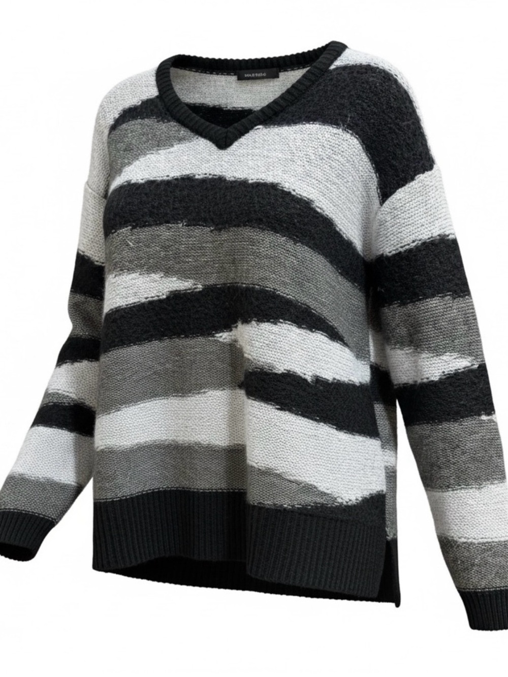 Lane Bryant 18/20 Black Gray Striped V Neck High Low Pullover Sweater